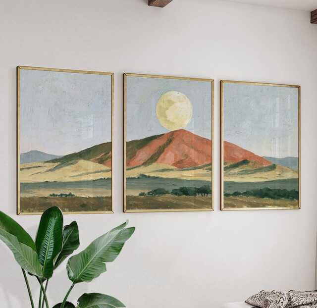 Orange Hill Trio, Neutral Landscape Wall Art Set - image 1
