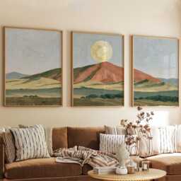 Orange Hill Trio, Neutral Landscape Wall Art Set - thumbnail 4