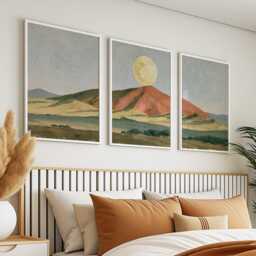 Orange Hill Trio, Neutral Landscape Wall Art Set - thumbnail 3