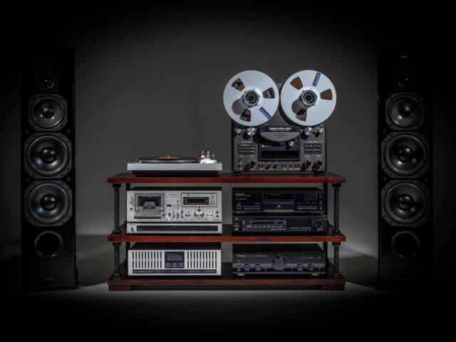 Low Profile Audio Rack With Black Hardware, Shelving Rack, Turntable Stand , Record Player - image 1