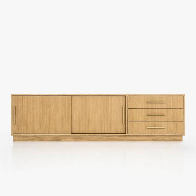 Veneer Oak Long Tv Cabinet With Sliding Door Sideboard in Modern Mid-Century Style For Living Room Or Bedroom Livlo D-S03 - image 1