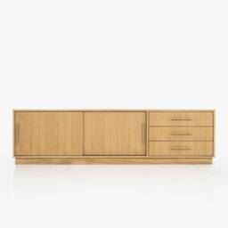 Veneer Oak Long Tv Cabinet With Sliding Door Sideboard in Modern Mid-Century Style For Living Room Or Bedroom Livlo D-S03 - thumbnail 1