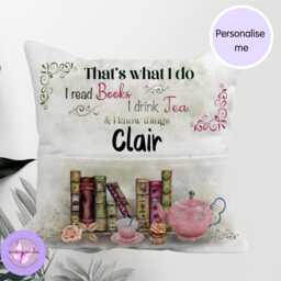 Personalised Pocket Reading Book Cushion, That's What I Do Cushion Gifts, Tea & Loving Reading Pillow, Bedroom Decor, Unique Cushion - thumbnail 2