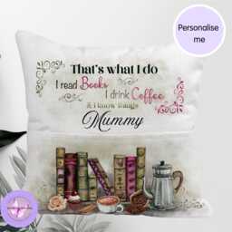 Personalised Pocket Reading Book Cushion, That's What I Do Cushion Gifts, Tea & Loving Reading Pillow, Bedroom Decor, Unique Cushion - thumbnail 1