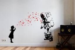 Wall Decal Astronaut & Heart Bubble Girl, Astronaut's Daughter Sticker, Banksy-Style Street Art, Graffiti - thumbnail 1