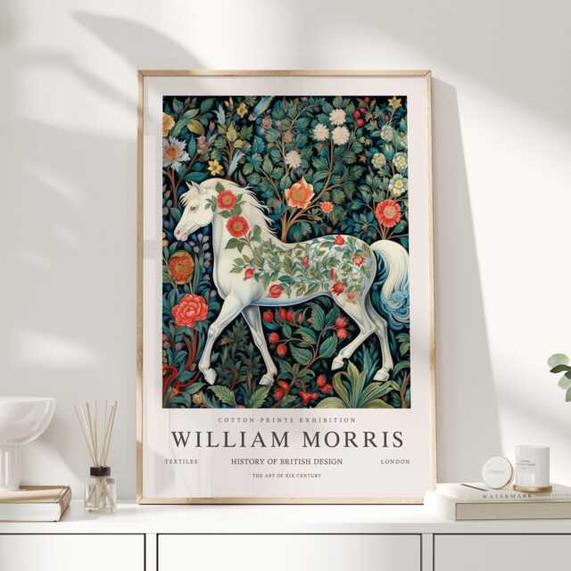 William Morris Print, Art, Exhibition Poster, White Horse, Horse Painting, Wall Gifts - image 1