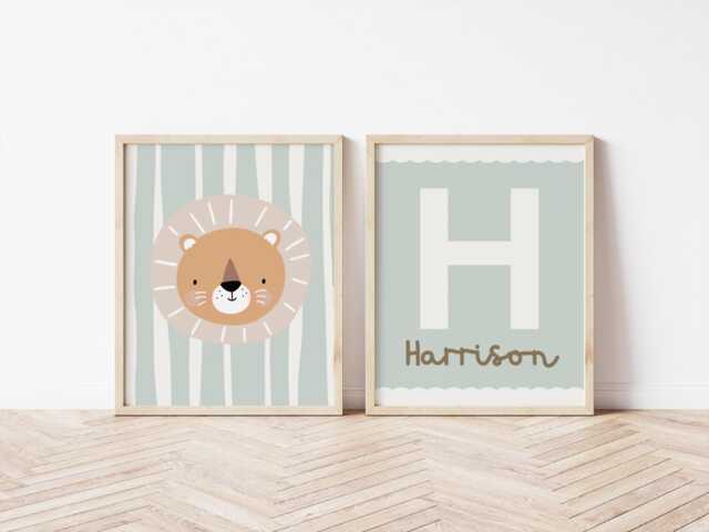 Personalised Muted Neutral Colour Wall Print Set For Childrens Bedroom Or Nursery, Boys Scandi Decor - image 1