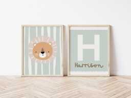 Personalised Muted Neutral Colour Wall Print Set For Childrens Bedroom Or Nursery, Boys Scandi Decor - thumbnail 1
