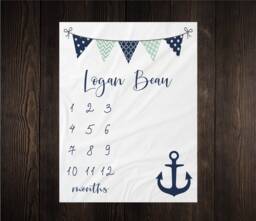 Nautical Boy Milestone Blanket Month Baby Growth Tracker Soft Fleece Shower Newborn Gift Watch Me Grow - thumbnail 1