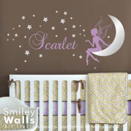 Stars Wall Decal Moon Fairy Sticker Nursery Personalized Name Decor Baby Girl Room - thumbnail 2