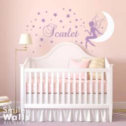 Stars Wall Decal Moon Fairy Sticker Nursery Personalized Name Decor Baby Girl Room