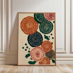 Abstract Floral Illustration Poster - Orange Green Botanical Art Modern Folk Nature Print - thumbnail 1