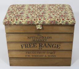Large Rustic Wooden Storage Crate - Upholstered Fabric Lid Seat