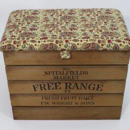 Large Rustic Wooden Storage Crate - Upholstered Fabric Lid Seat - thumbnail 3