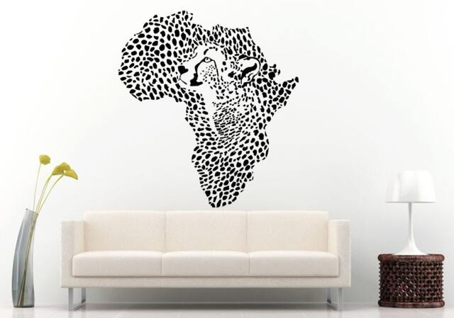 Africa Continent With Cheetah Pattern Inside Wall Decal Vinyl Sticker Mural Room Decor L739 - image 1