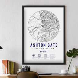 Bristol Ashton Gate Bears Stadium Minimalist Map Prints & Frames - Gift Decor Dad Granddad Uncle Brother Rugby Union Fan For Him Poster - thumbnail 2