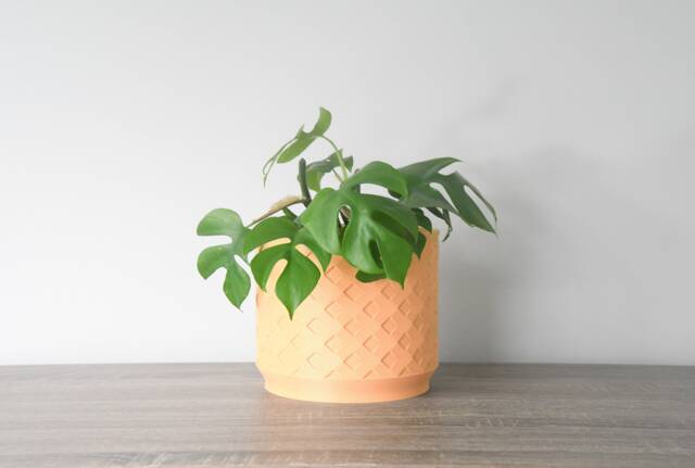 "Wallflower Planter With Drainage & Saucer in Orange Sherbet, Unique 3D-Printed Plant Pot, Small To Large Sizes 4"" 5"" 6"" 7"" 8" - image 1