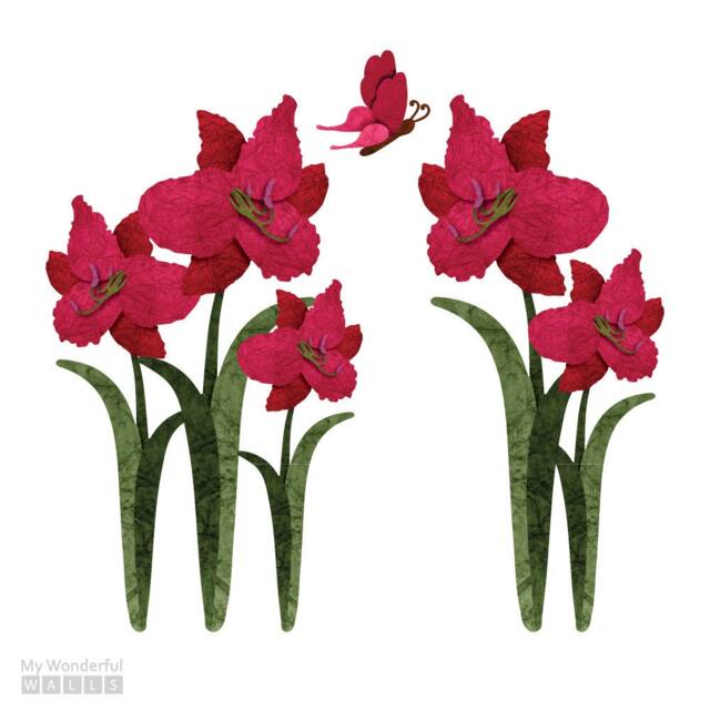 Lily Flower Wall Sticker - Set Of 5 Decals & 1 Butterfly - Sku115-Stick-17 - image 1