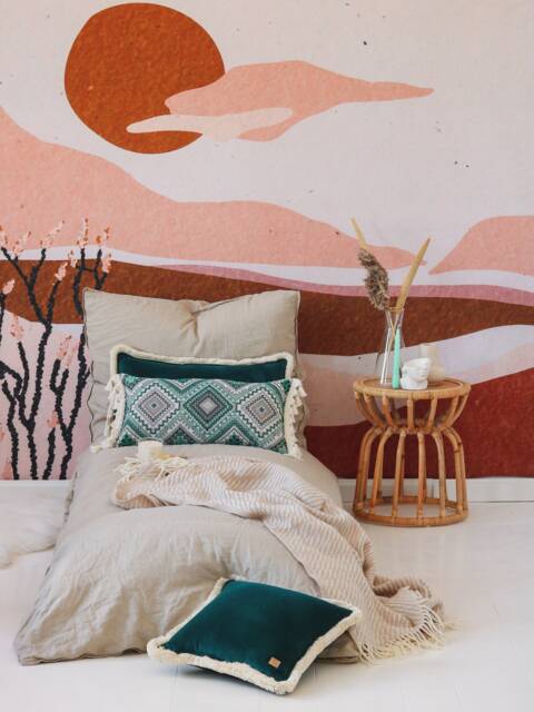 Sea Green Mosaic Bolster With Fringe, Cotton Pillow, Sofa Cushion, Decorative Pillow For Living Room, Bedroom, Exclusive Pillows - image 1