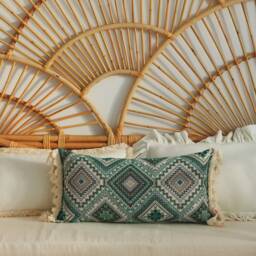 Sea Green Mosaic Bolster With Fringe, Cotton Pillow, Sofa Cushion, Decorative Pillow For Living Room, Bedroom, Exclusive Pillows - thumbnail 3
