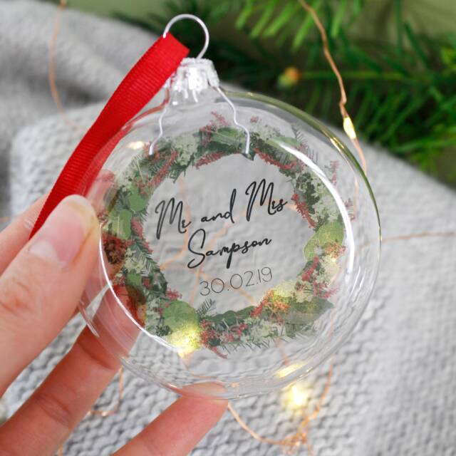 Mr & Mrs Wedding Christmas Personalised Bauble - Decoration Married And - image 1