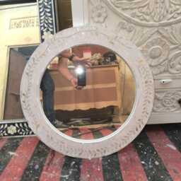 Handmade Mother Of Pearl Inlay Grey Floral Designer Round Mirror Frame With Complimentary - thumbnail 4