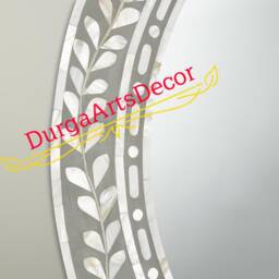 Handmade Mother Of Pearl Inlay Grey Floral Designer Round Mirror Frame With Complimentary - thumbnail 3