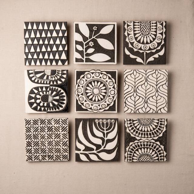 Tile Wall Art - One- Choose From 9 Patterns, 8 Inch Square Mounted - Black & White Modern Motifs Made To Order - image 1