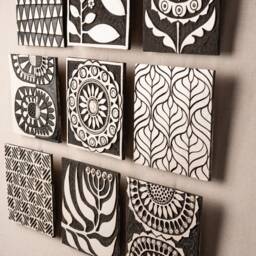 Tile Wall Art - One- Choose From 9 Patterns, 8 Inch Square Mounted - Black & White Modern Motifs Made To Order - thumbnail 2