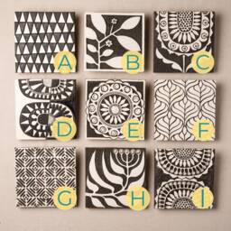Tile Wall Art - One- Choose From 9 Patterns, 8 Inch Square Mounted - Black & White Modern Motifs Made To Order - thumbnail 3