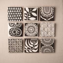 Tile Wall Art - One- Choose From 9 Patterns, 8 Inch Square Mounted - Black & White Modern Motifs Made To Order