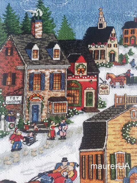 Personalised Christmas Stocking With Embroidered Village Mantelpiece Decor Family Stockings Custom Cross Stitch Ready To Ship - image 1