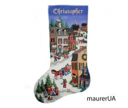 Personalised Christmas Stocking With Embroidered Village Mantelpiece Decor Family Stockings Custom Cross Stitch Ready To Ship