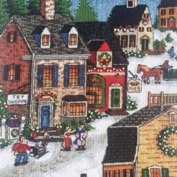 Personalised Christmas Stocking With Embroidered Village Mantelpiece Decor Family Stockings Custom Cross Stitch Ready To Ship - thumbnail 2