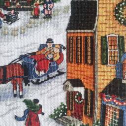 Personalised Christmas Stocking With Embroidered Village Mantelpiece Decor Family Stockings Custom Cross Stitch Ready To Ship - thumbnail 3