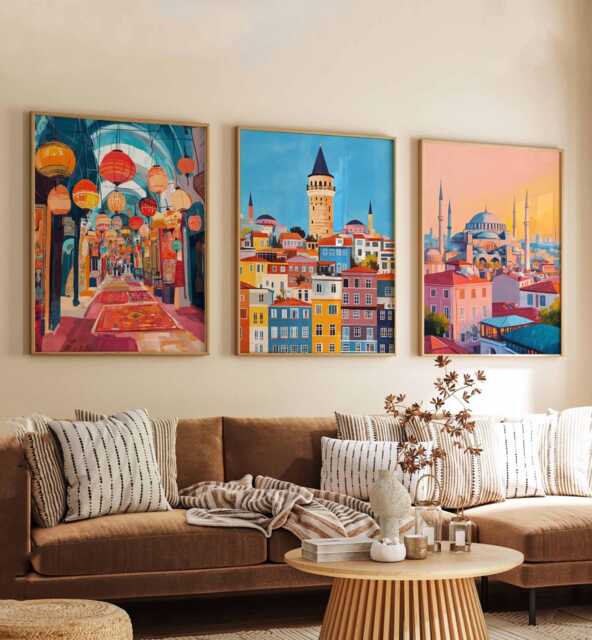 Set Of 3 Istanbul Posters, Turkey Travel Prints, Turkish City Wall Art Set, Europe Asia Decor, Cityscape Gift, Prints - image 1