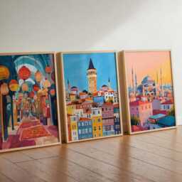 Set Of 3 Istanbul Posters, Turkey Travel Prints, Turkish City Wall Art Set, Europe Asia Decor, Cityscape Gift, Prints - thumbnail 3