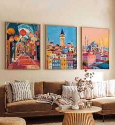 Set Of 3 Istanbul Posters, Turkey Travel Prints, Turkish City Wall Art Set, Europe Asia Decor, Cityscape Gift, Prints