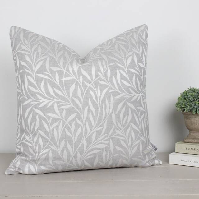"Mandu Natural Light Grey Floral White Plant Leaf Cushion/Cover 16"" 18"" 20"" 22"