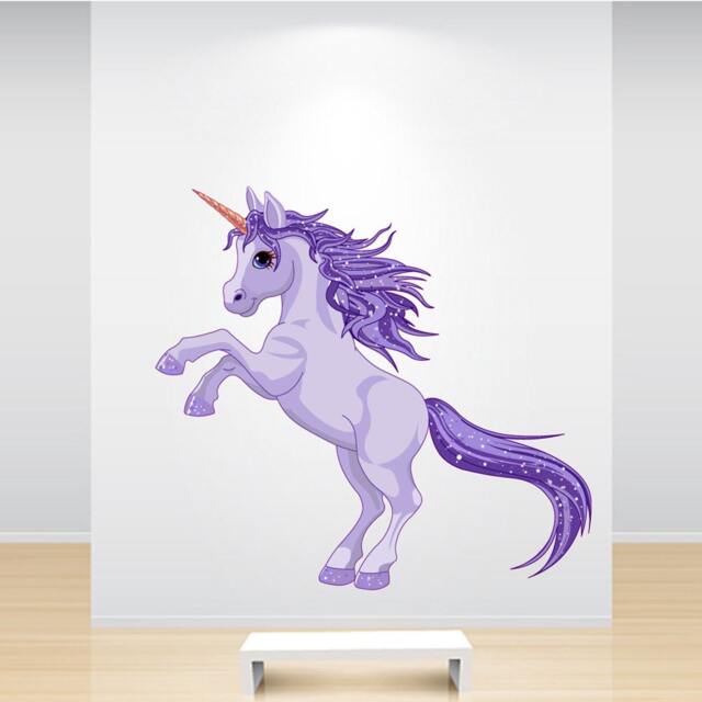 Purple Unicorn Wall Decal Full Colour Sticker Girls Bedroom Playroom Nursery