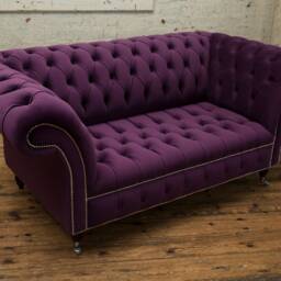 2 Seater Purple Velvet Fabric Chesterfield Sofa, British Handmade - thumbnail 3