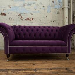 2 Seater Purple Velvet Fabric Chesterfield Sofa, British Handmade - thumbnail 2