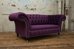 2 Seater Purple Velvet Fabric Chesterfield Sofa, British Handmade