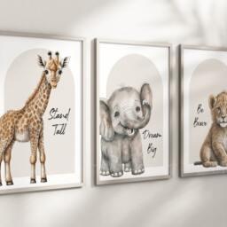 Safari Elephant Giraffe Lion Animal Baby Girls Boys A4 Or A3 Nursery Set Of Unframed Prints Unisex Neutral Boho Quote Beige Green Jungle - thumbnail 2
