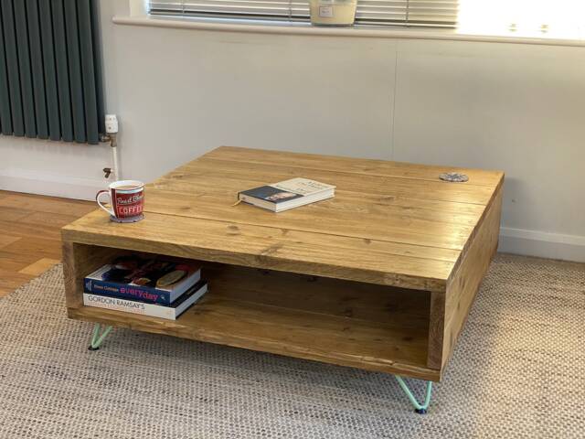 Handmade Reclaimed Wood Storage Coffee Table - Rustic, Hairpin Legs - image 1
