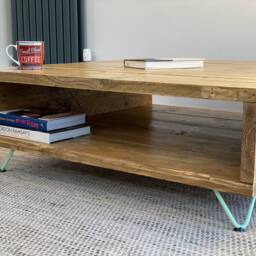 Handmade Reclaimed Wood Storage Coffee Table - Rustic, Hairpin Legs - thumbnail 2