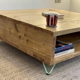 Handmade Reclaimed Wood Storage Coffee Table - Rustic, Hairpin Legs - thumbnail 4