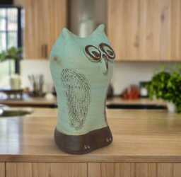 Handmade Pottery Owl Sculpture Matte Turquoise Ceramic Decor - thumbnail 1