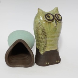 Handmade Pottery Owl Sculpture Matte Turquoise Ceramic Decor - thumbnail 4