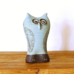 Handmade Pottery Owl Sculpture Matte Turquoise Ceramic Decor - thumbnail 2